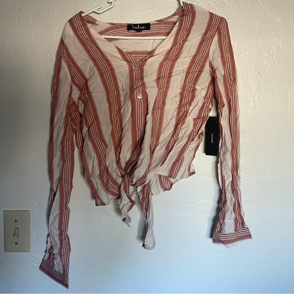 Lulu’s Striped Button Up Tie Shirt